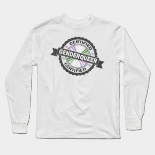 Certified Genderqueer Pride Seal of Approval with Pride Flag Background Long Sleeve T-Shirt